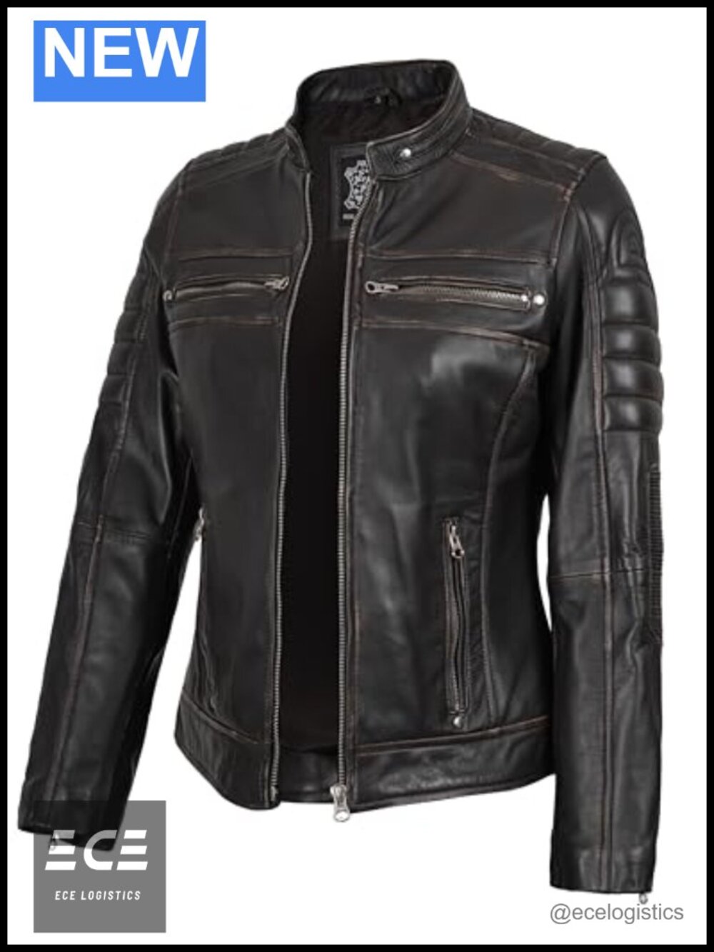 Lambskin Leather Moto Biker Jacket Women Fitted Cafe Racer Stand Collar